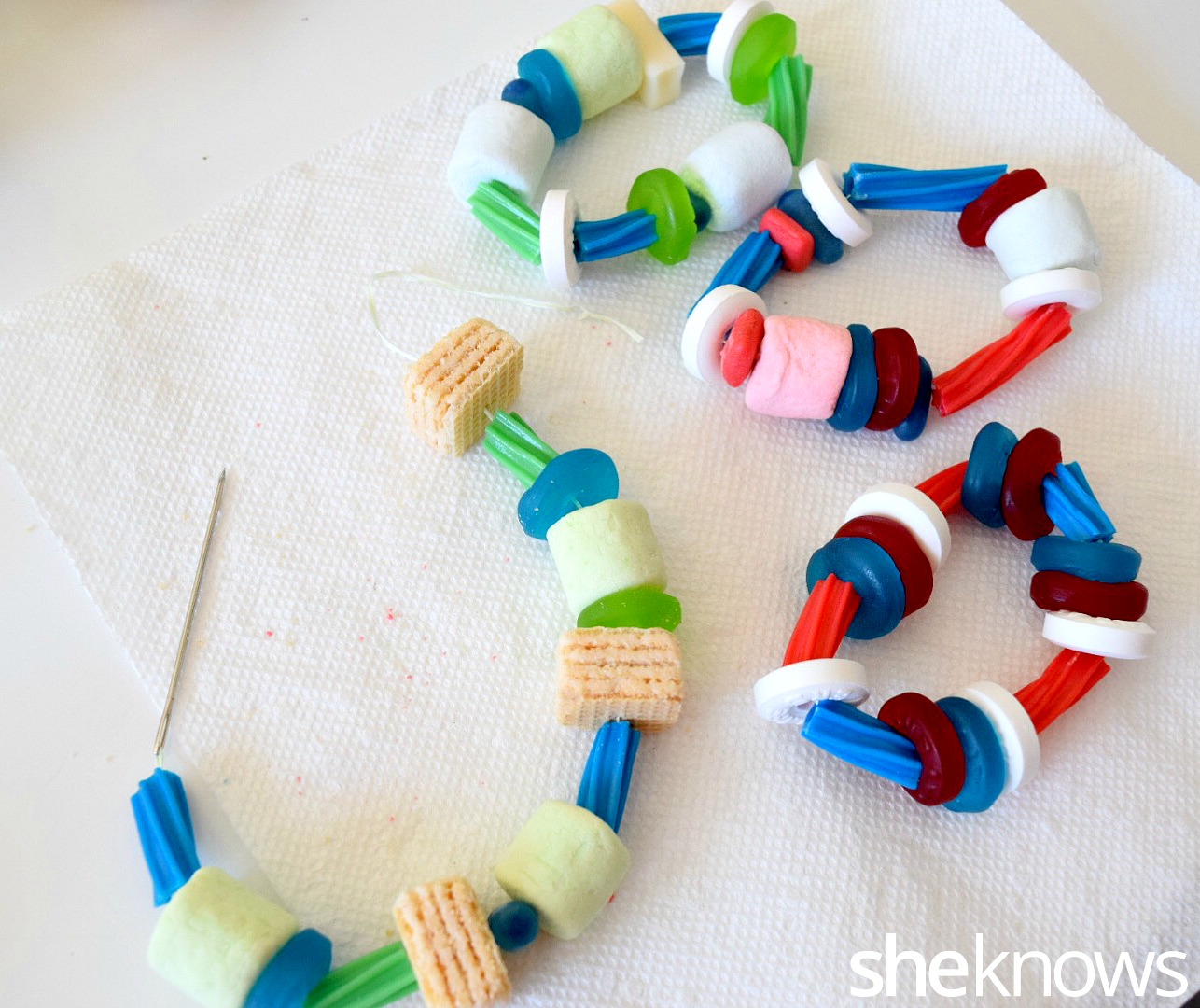 How to make edible candy bracelets in Super Bowl team colors