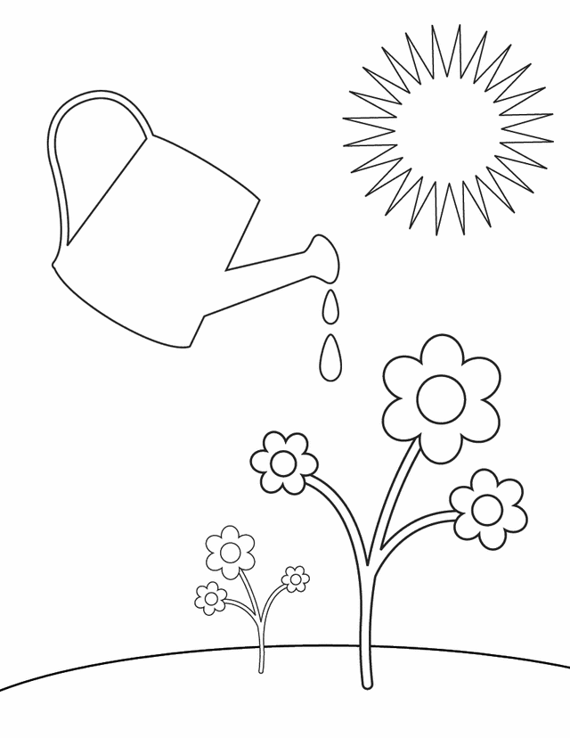 Springtime coloring sheets Spring watering can