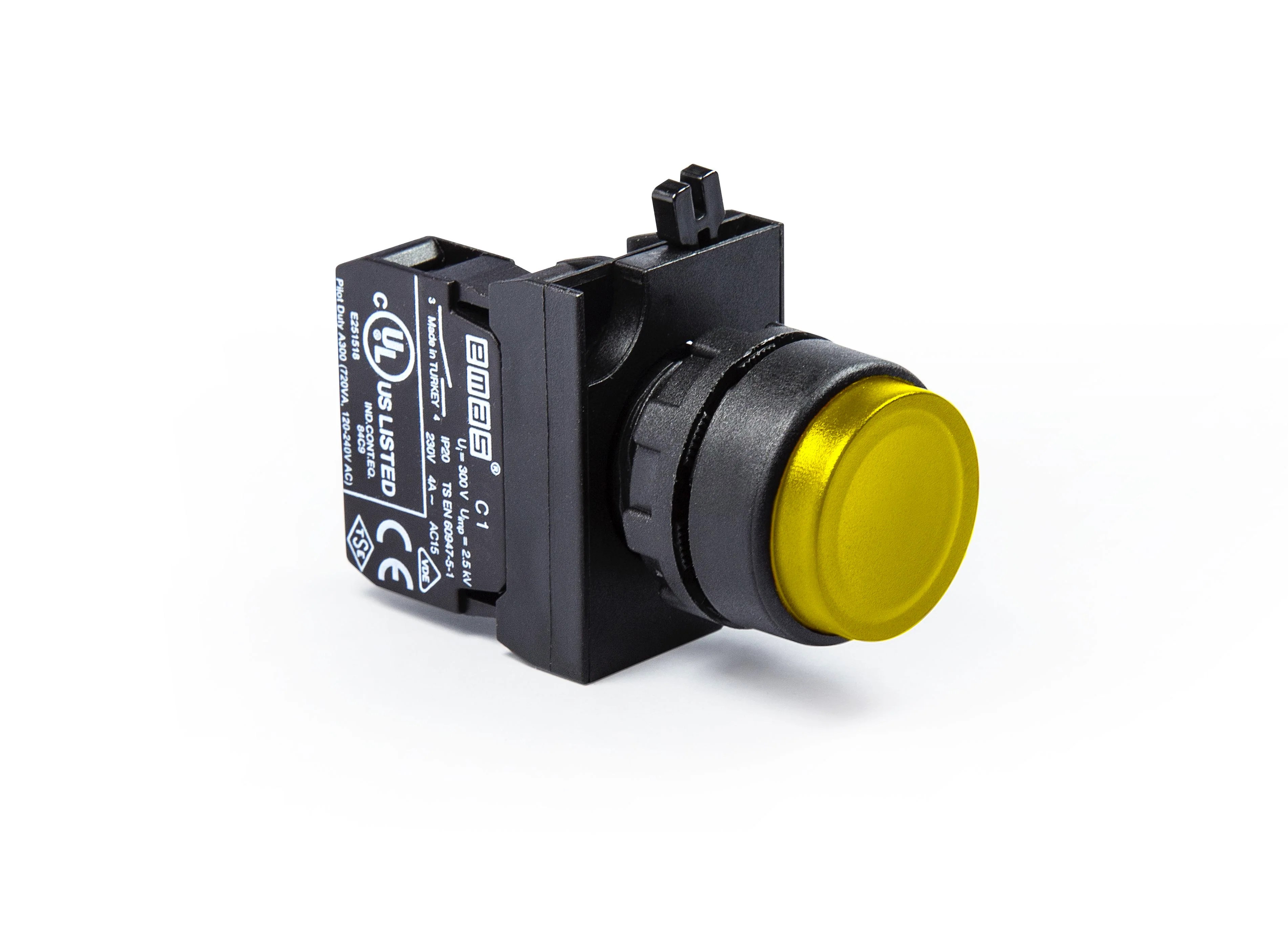 EMAS Extended Yellow Push Button 22mm CP100HS 1 NO ACDC Drives