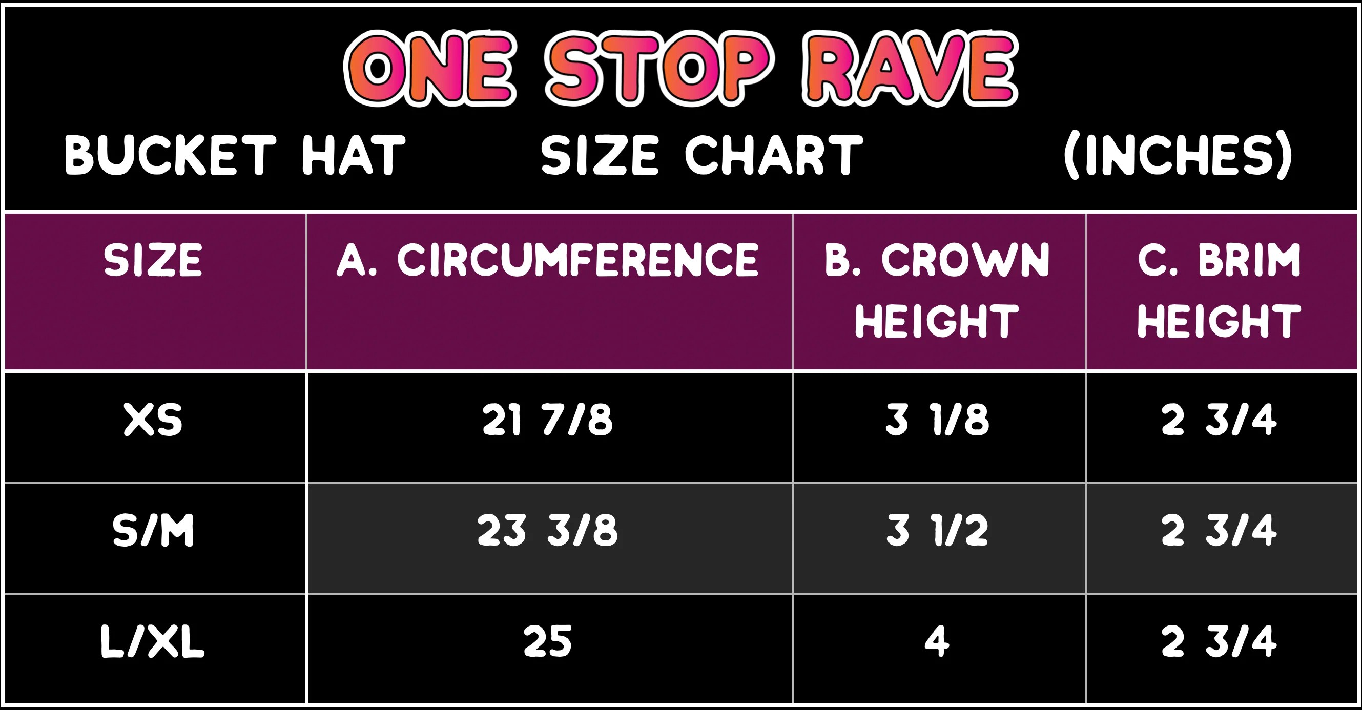 Bucket Hat Size Guide One Stop Rave