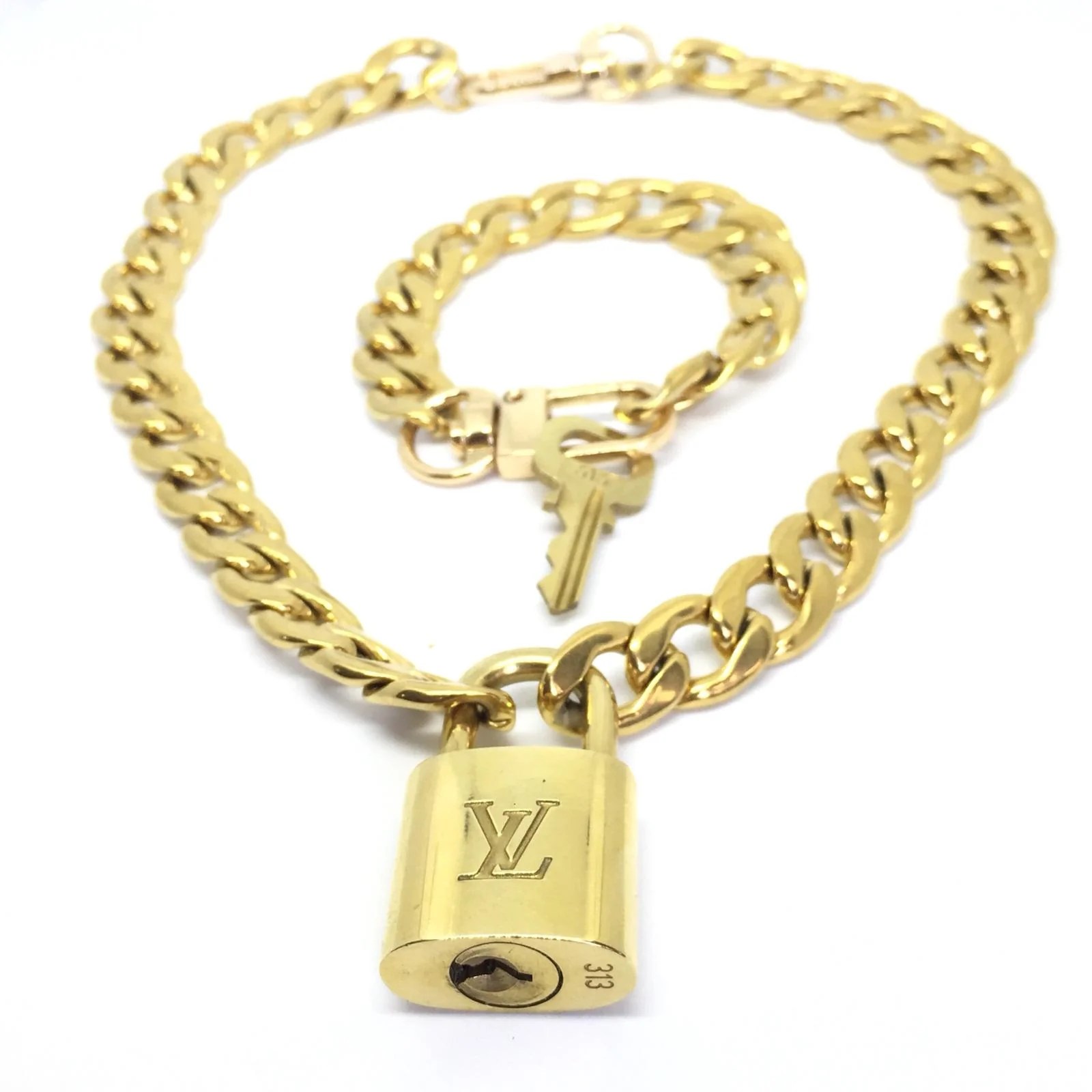 Louis Vuitton Set Lock Cuban Chain Necklace with Key Bracelet