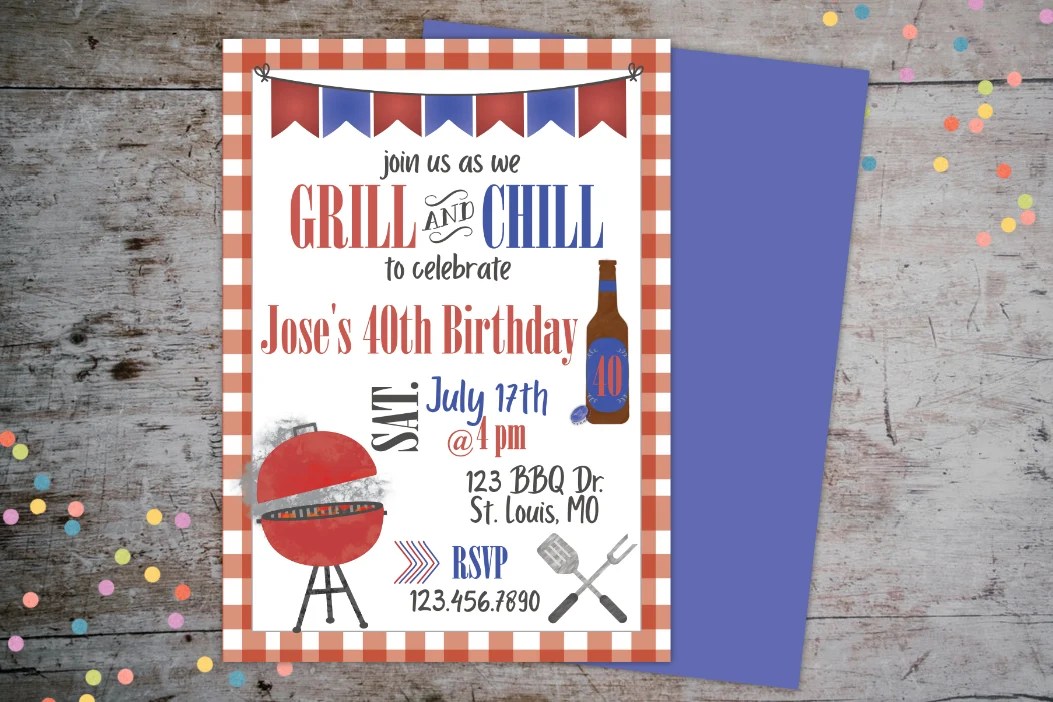 Grill & Chill BBQ 40th Birthday Invitation designLEE Studio