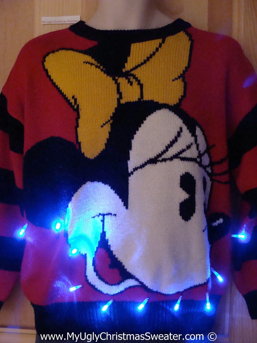 Minnie Mouse Tacky Xmas Sweater with Lights 80s Gem (g168) My Ugly