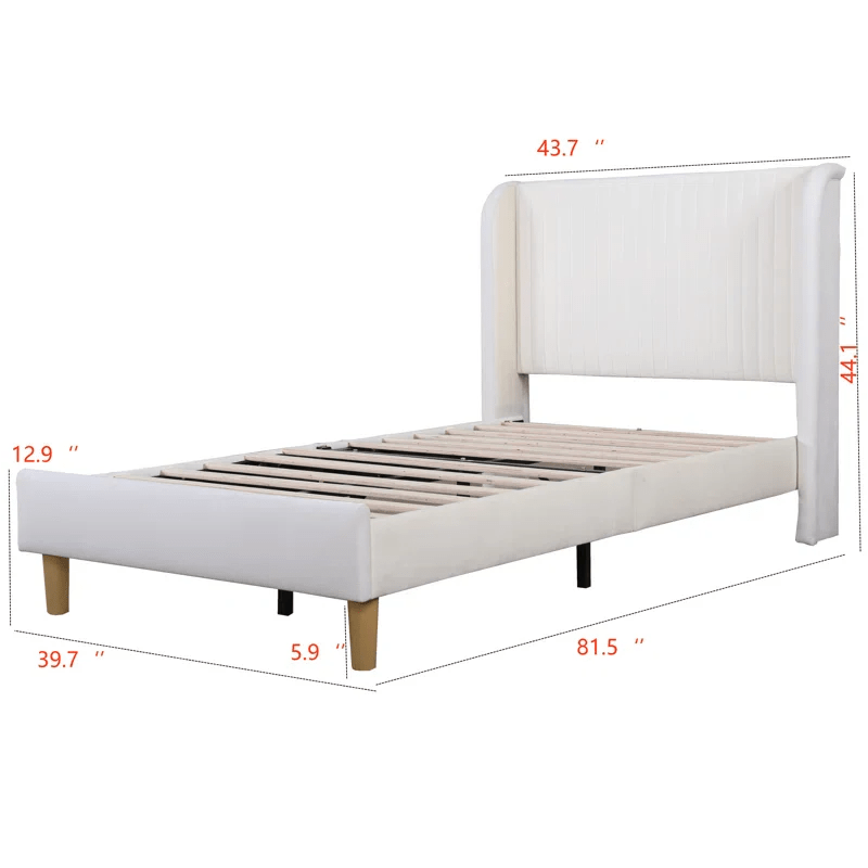 Single Bed Upholstered Platform Bed White GKW Retail
