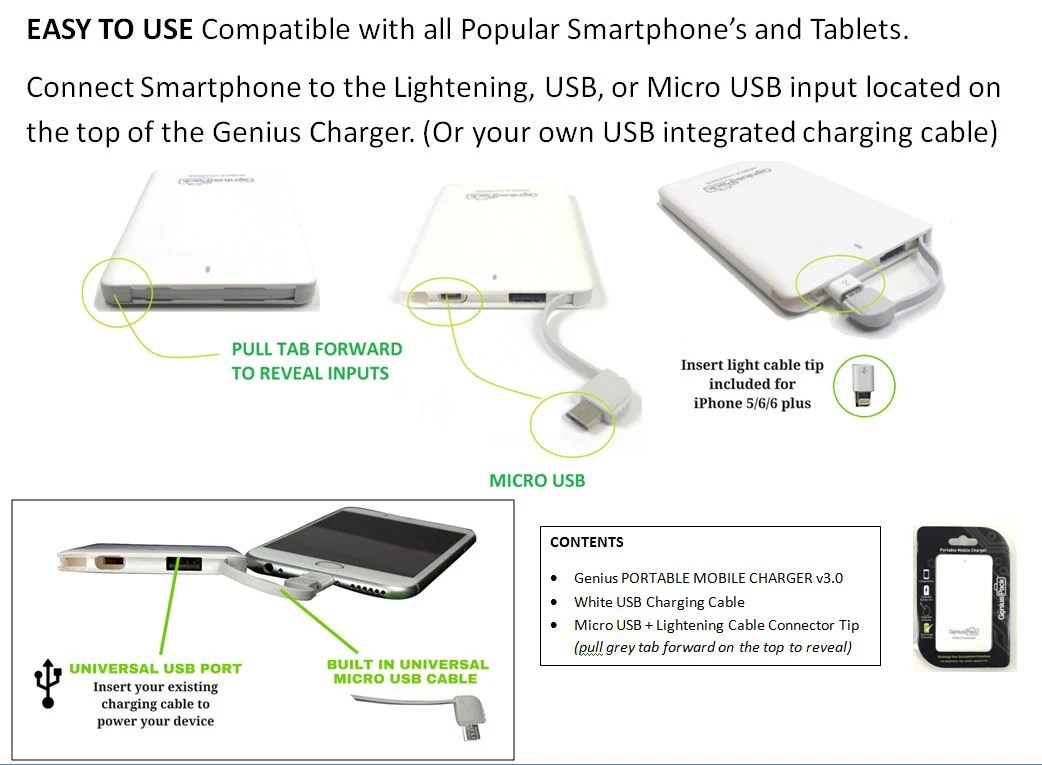 PORTABLE MOBILE CHARGER v3.0 INSTRUCTIONS Genius Pack
