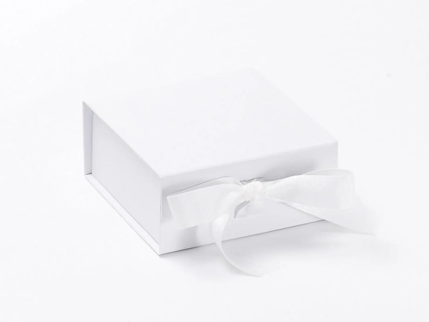 Wholesale White Small Folding Gift boxes with Fixed Ribbon FoldaBox USA