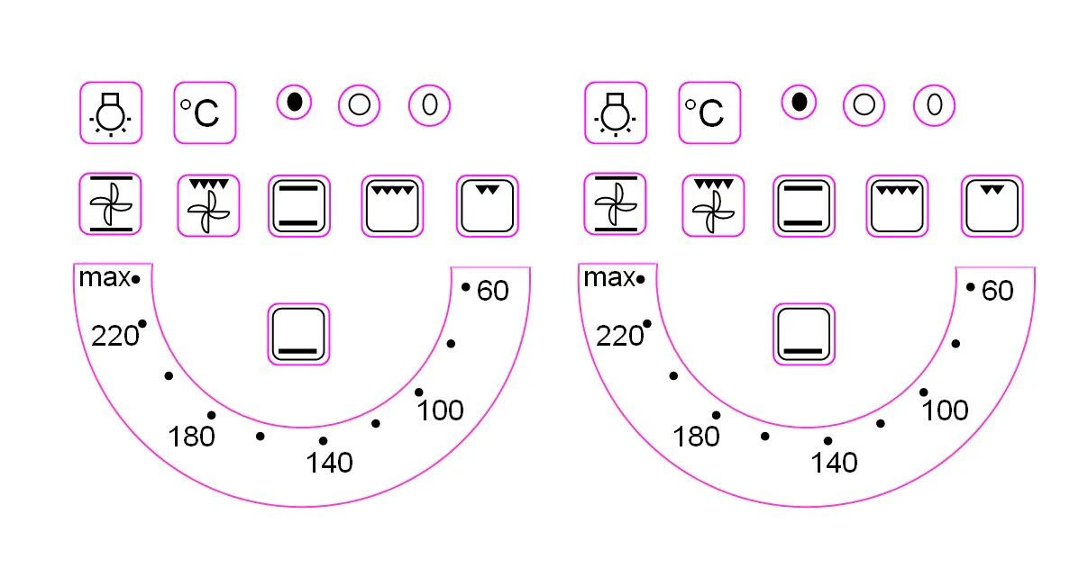 PAIR OF 60220 OVEN TEMPERATURE MARKINGS WITH 22 SYMBOLS