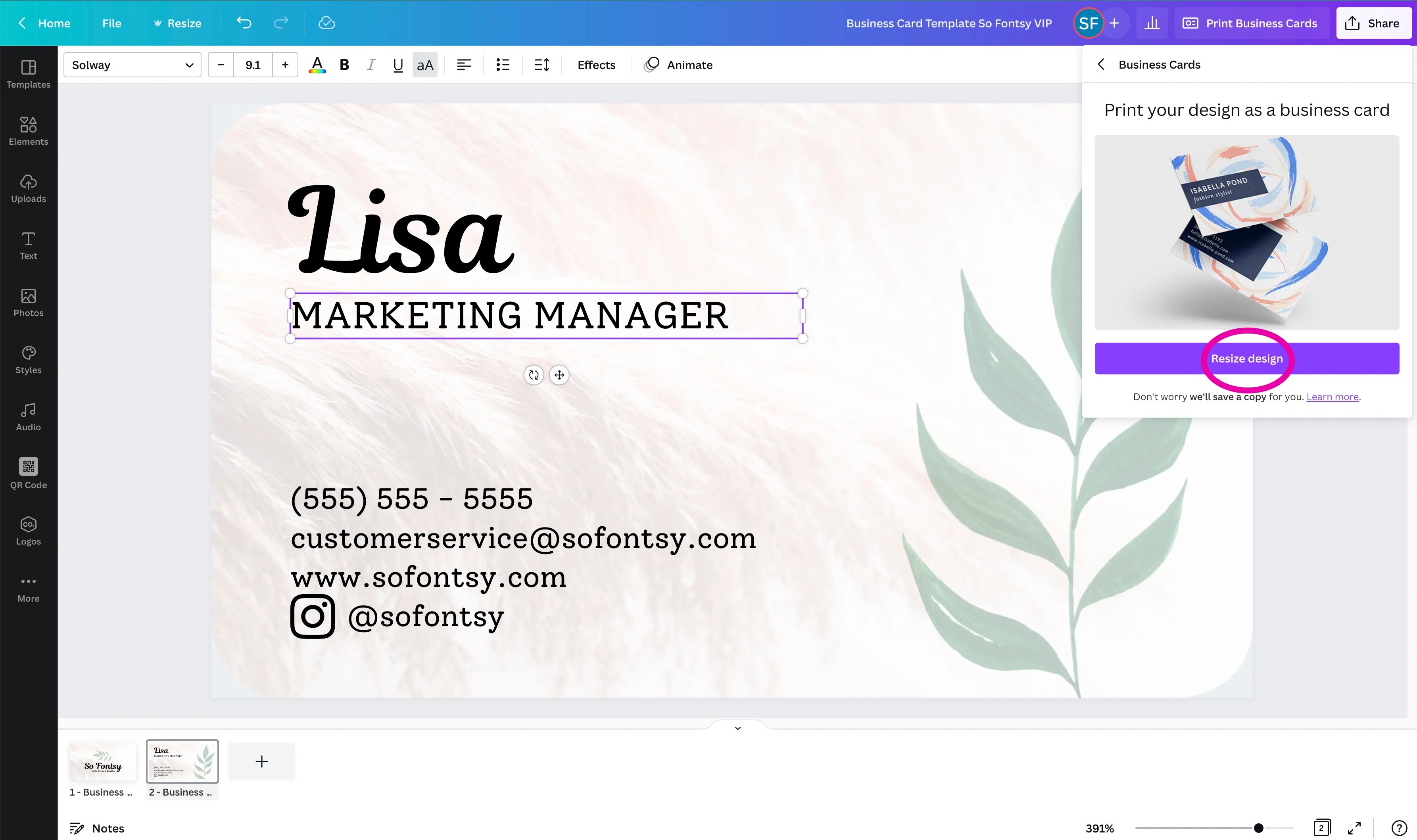 How to Create Business Cards in Canva + Free Template So Fontsy