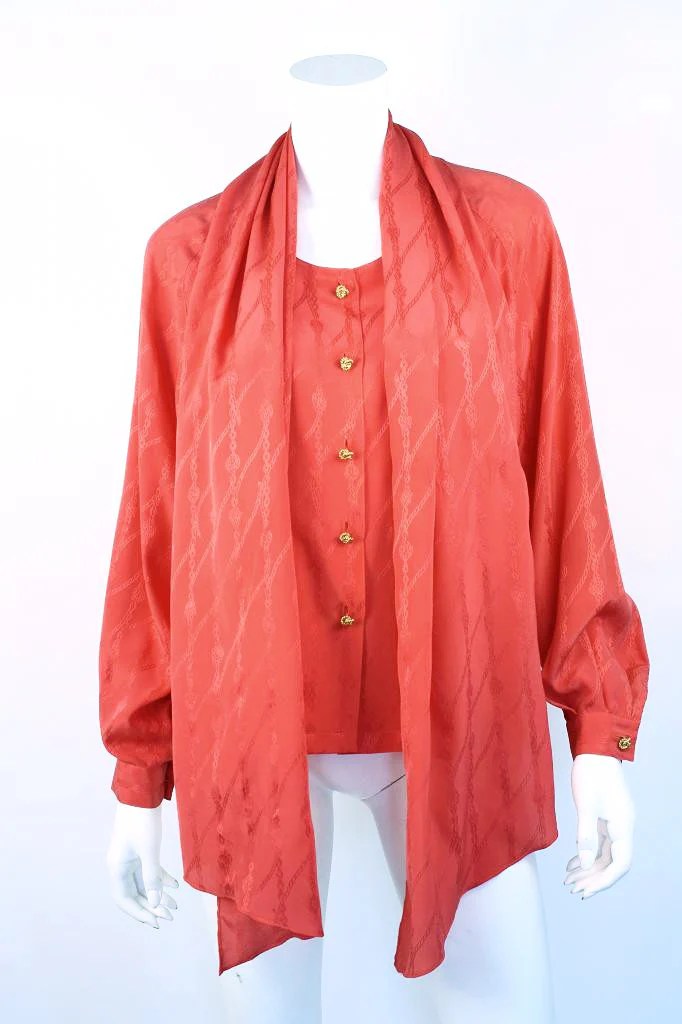 Vintage 70's HERMES Red Chain Print Blouse at Rice and Beans Vintage
