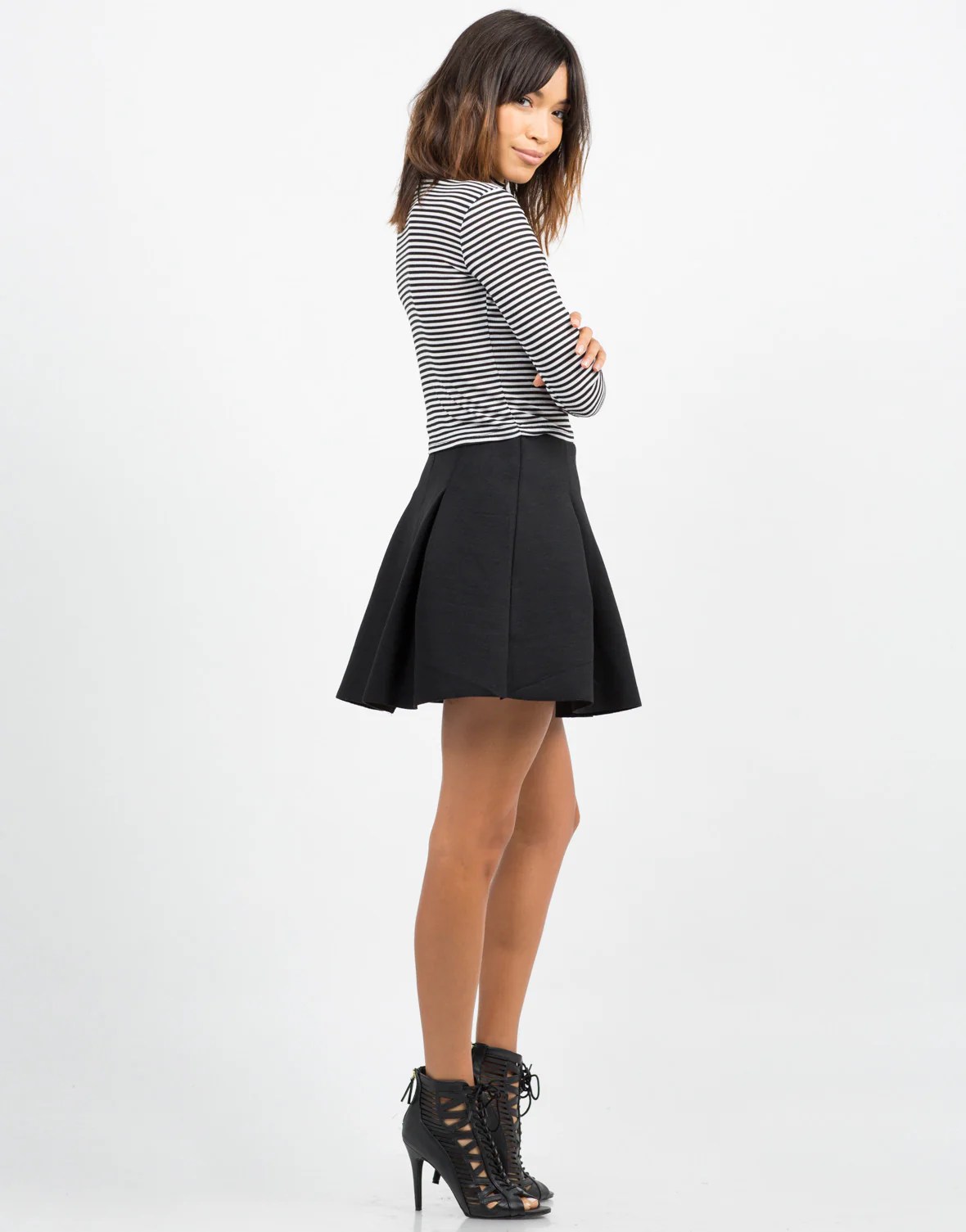 Ribbed Turtleneck Crop Top Stripe Top Womens Tops