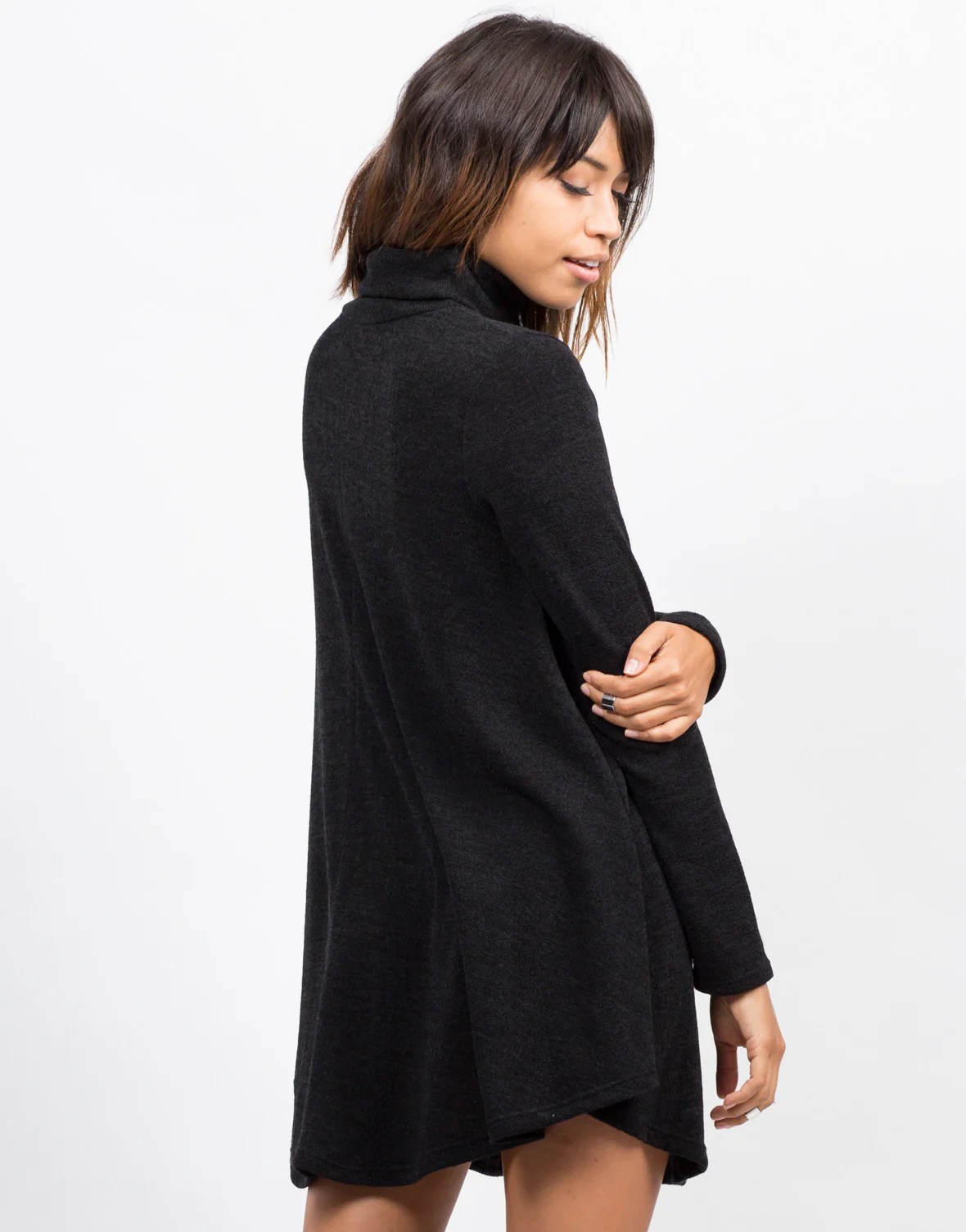Turtleneck Knit Swing Dress Black Dress Day Dress