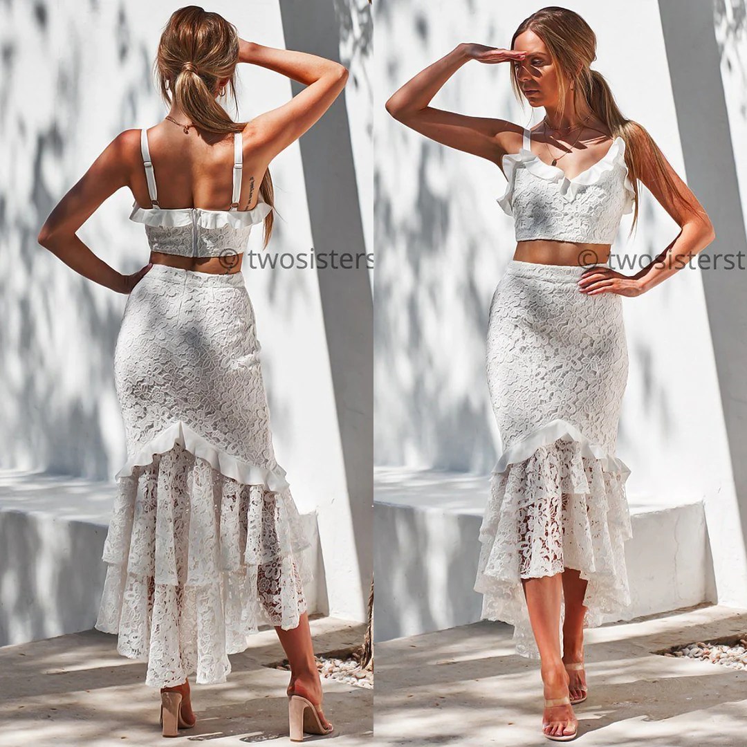 Eva Two Piece Dress Set White Honey Peaches