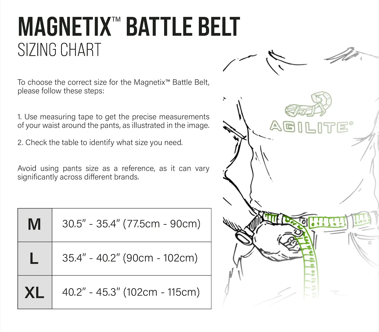 Magnetix™ Battle Belt Sizing Chart