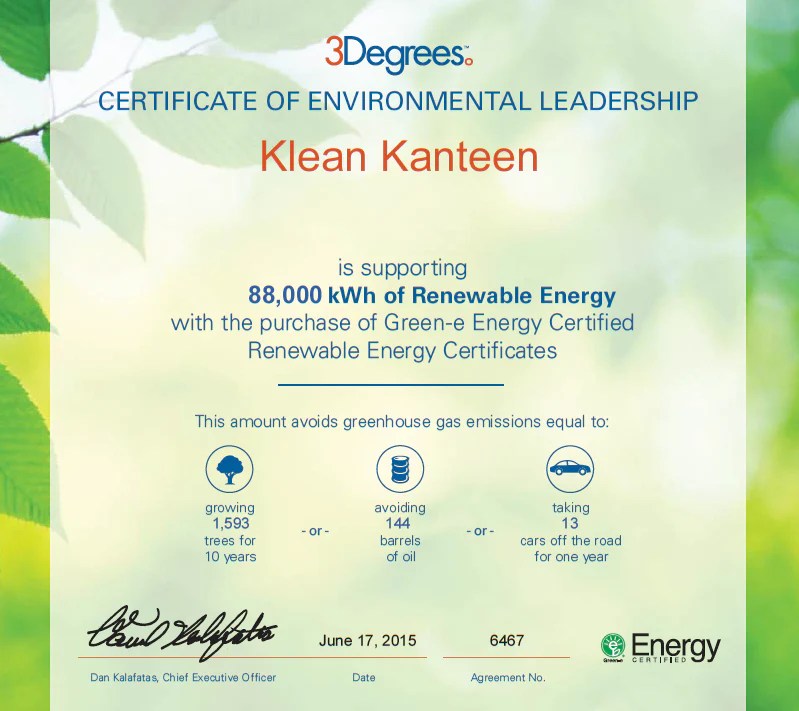 Klean Kanteen Carbon Offsets and Renewable Energy Credits Klean
