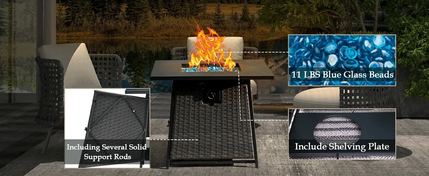 Domi Propane Fire Pits Square Table 50,000 BTU Outdoor Gas Fire Pit