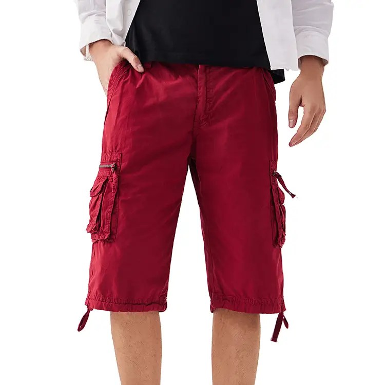 Mens Red Cargo Shorts Casual Shorts for Men LEEHANTON