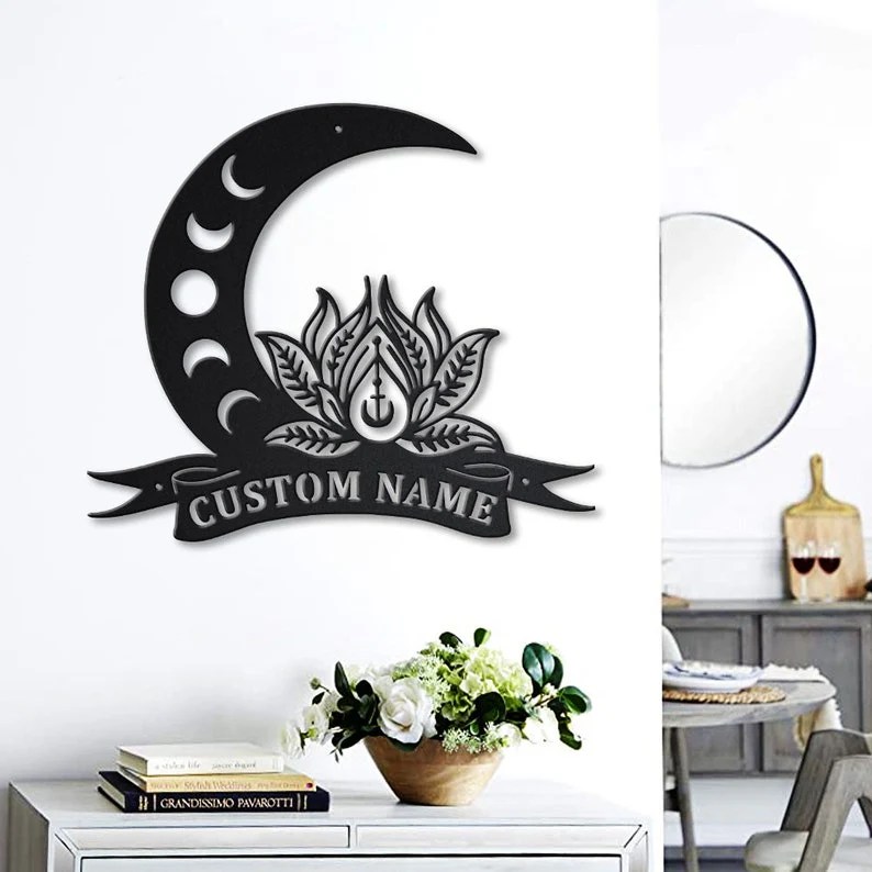 Custom Floral Moon Metal Signs, Floral Moon Wall Hanging For Decoratio