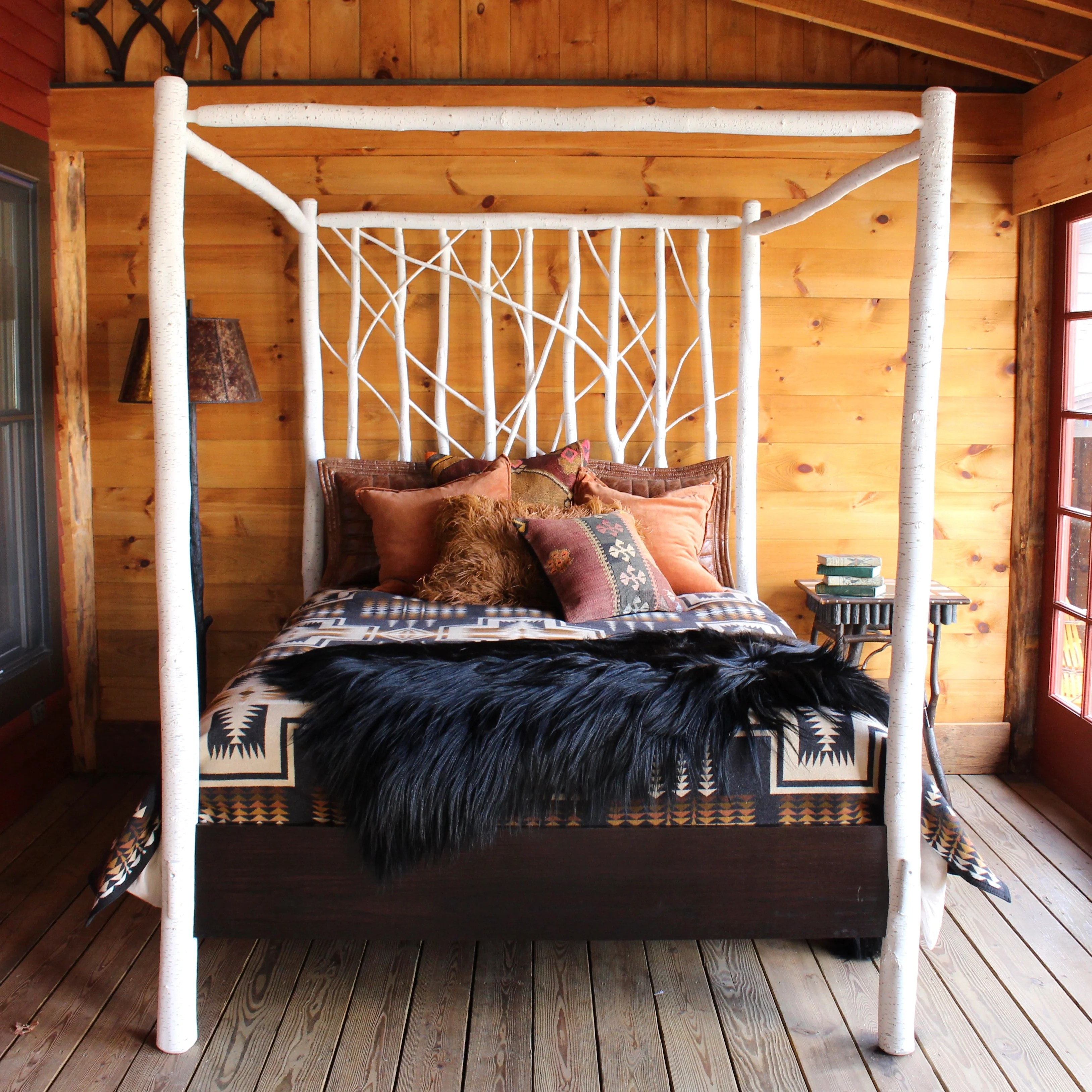 Algonquin Canopy Bed in Faux White Birch Rustic Birch Canopy Bed