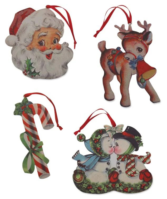 Retro Christmas Diecut Ornaments Retro Santa, Reindeer and Snowman