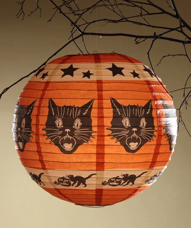 Fraidy Cat Tissue Paper Lanterns Set of 3 Retro Halloween Decorations