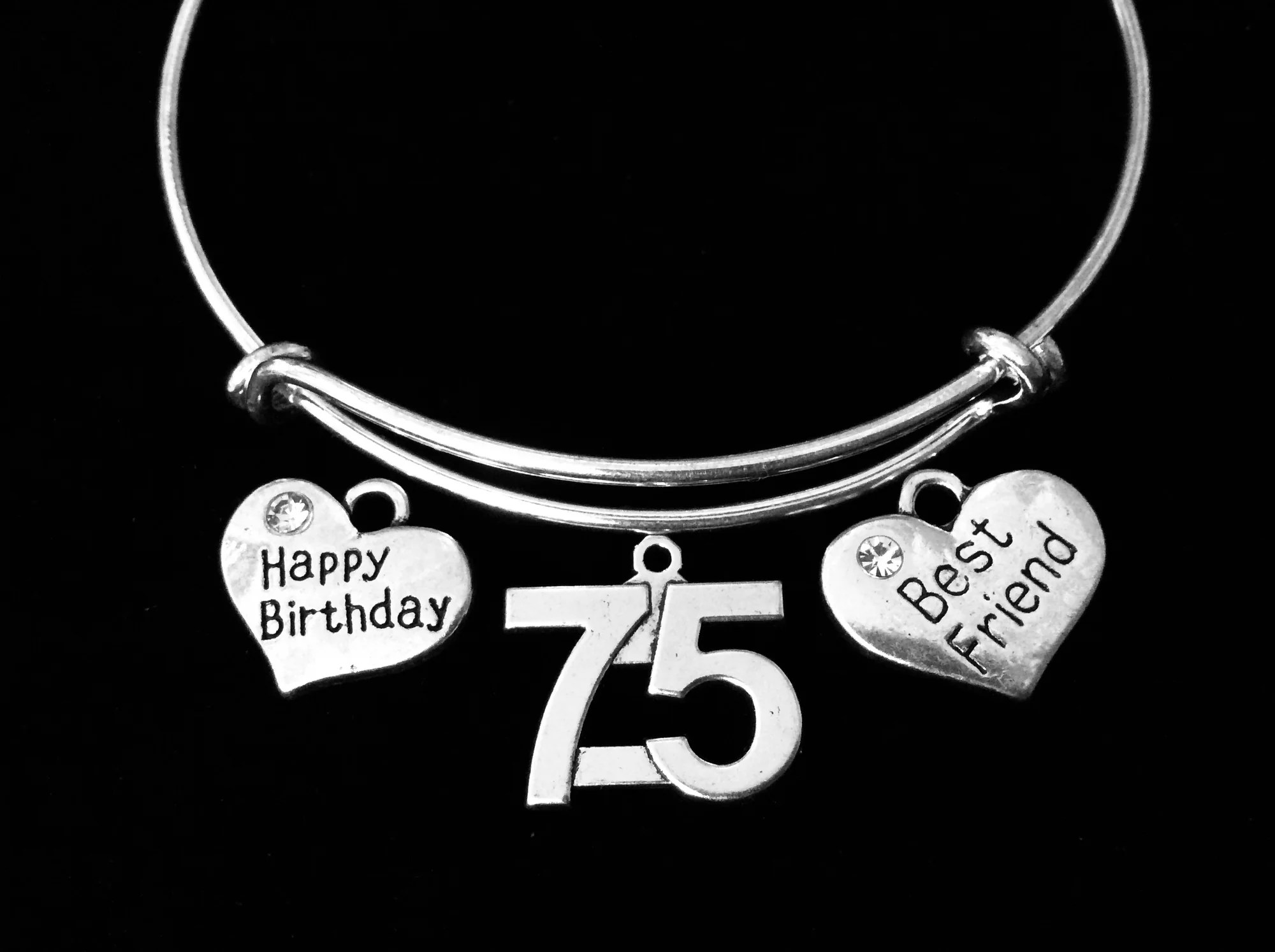 75th Birthday Best Friend Jewelry Adjustable Charm Bracelet Silver Exp