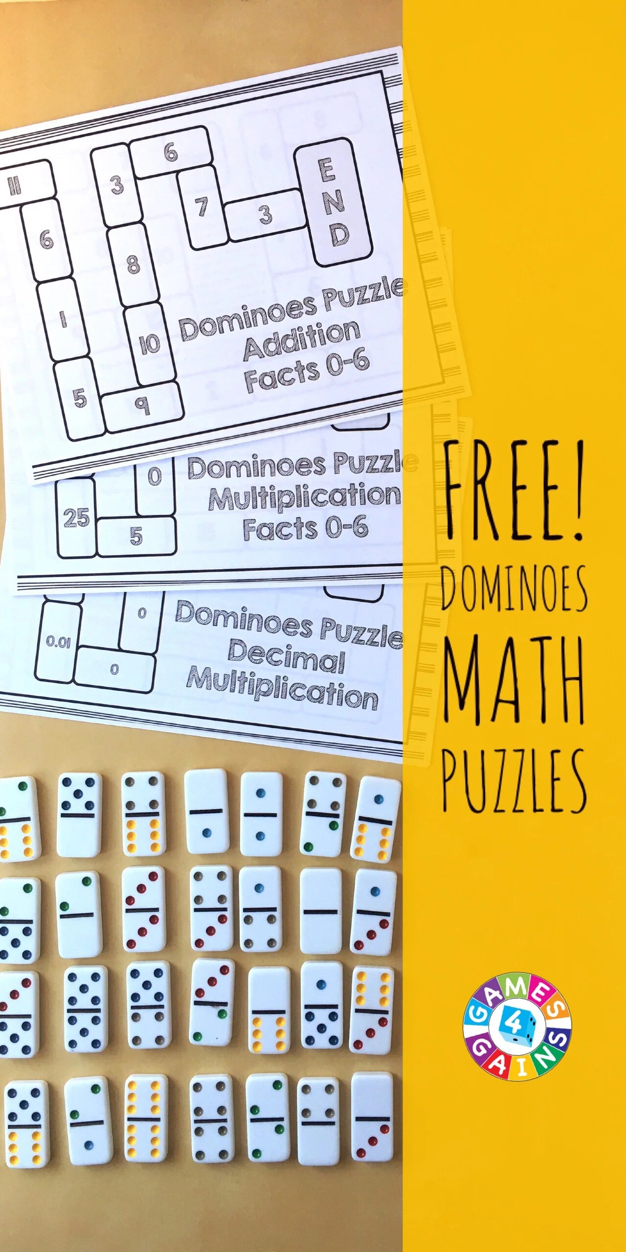 Use Basic Facts to Solve These Dominoes Math Puzzles! Games 4 Gains