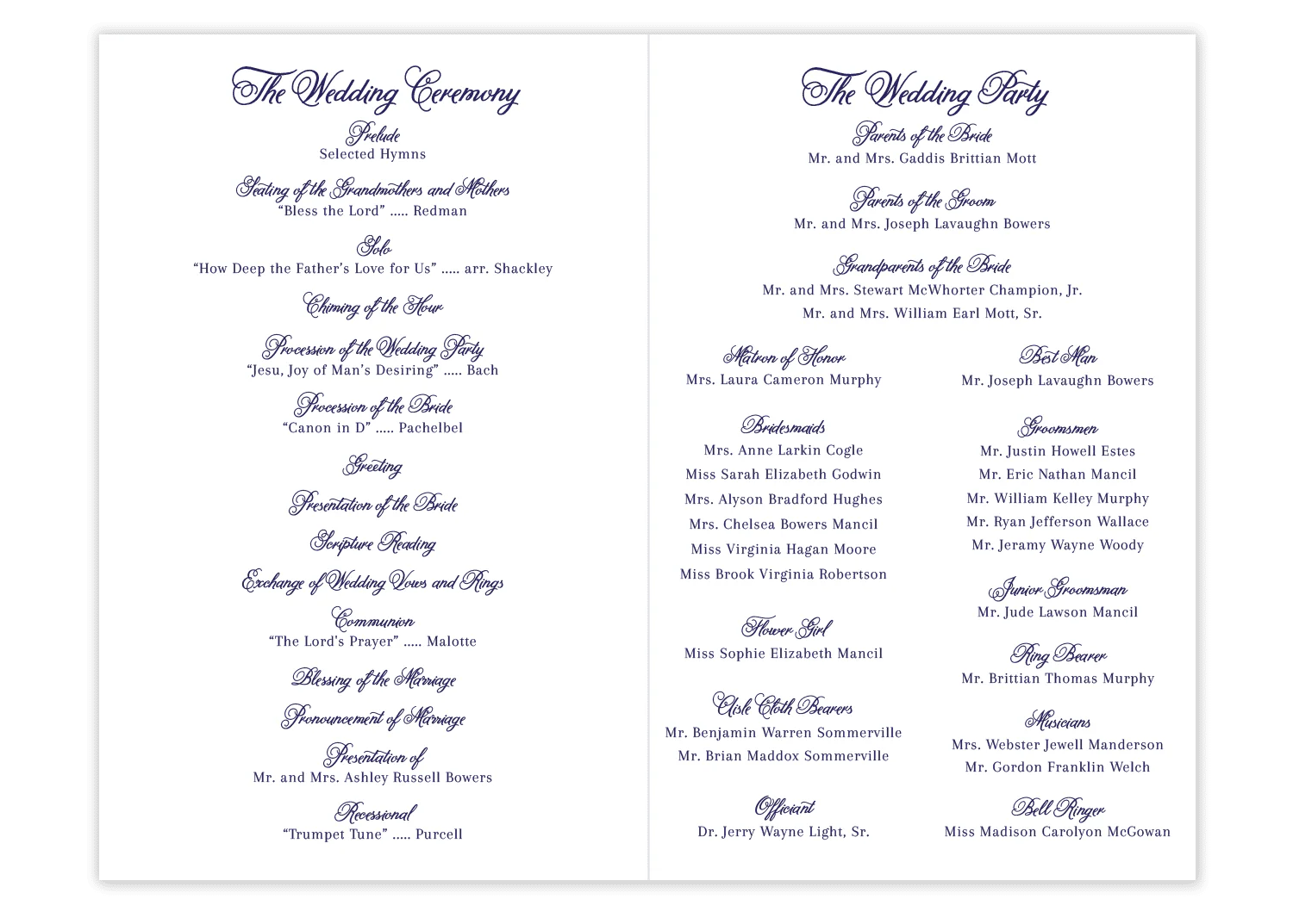 Landscape Script \\ Folded Wedding Program Gilm Press