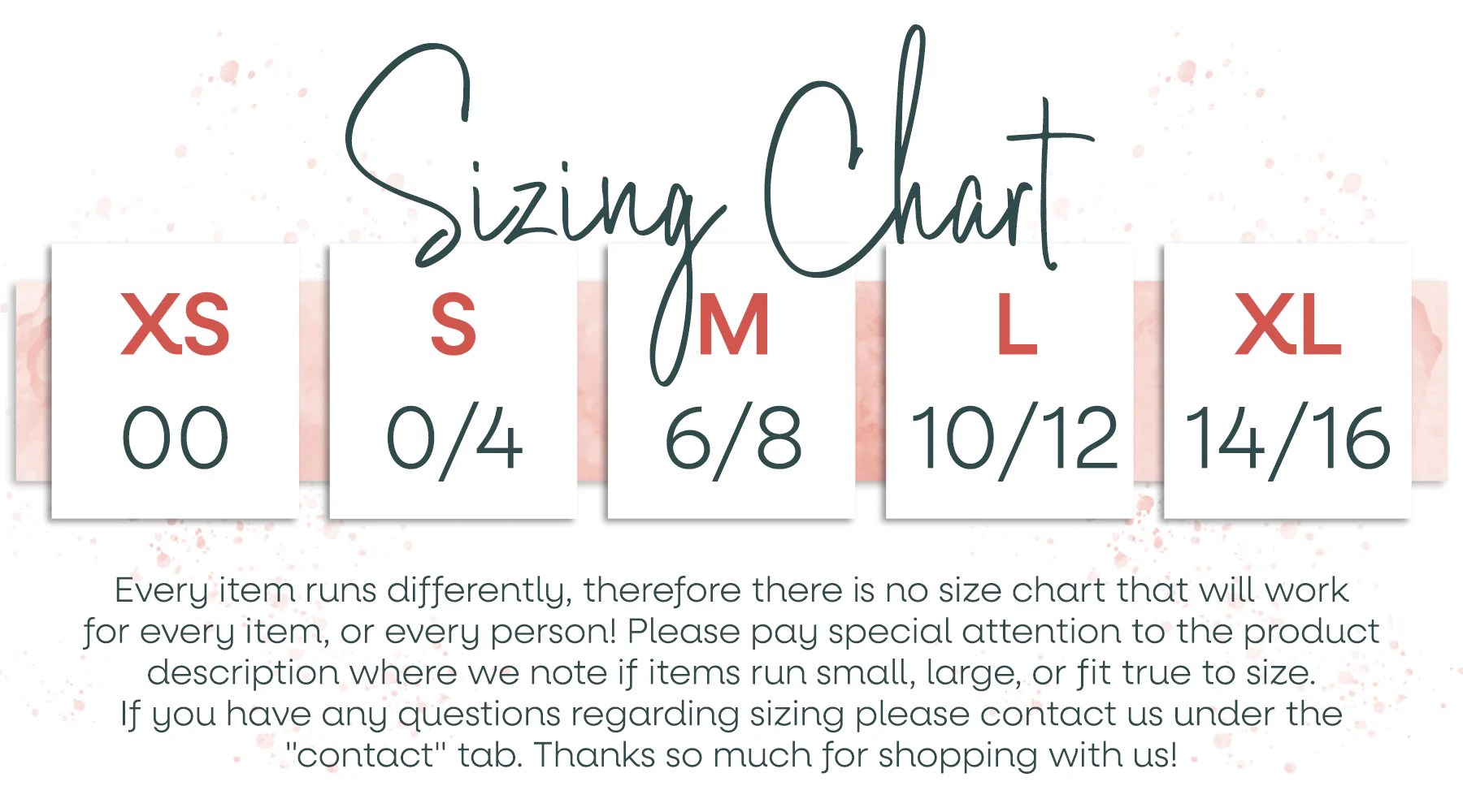 Size Chart - The Dainty Cactus Boutique