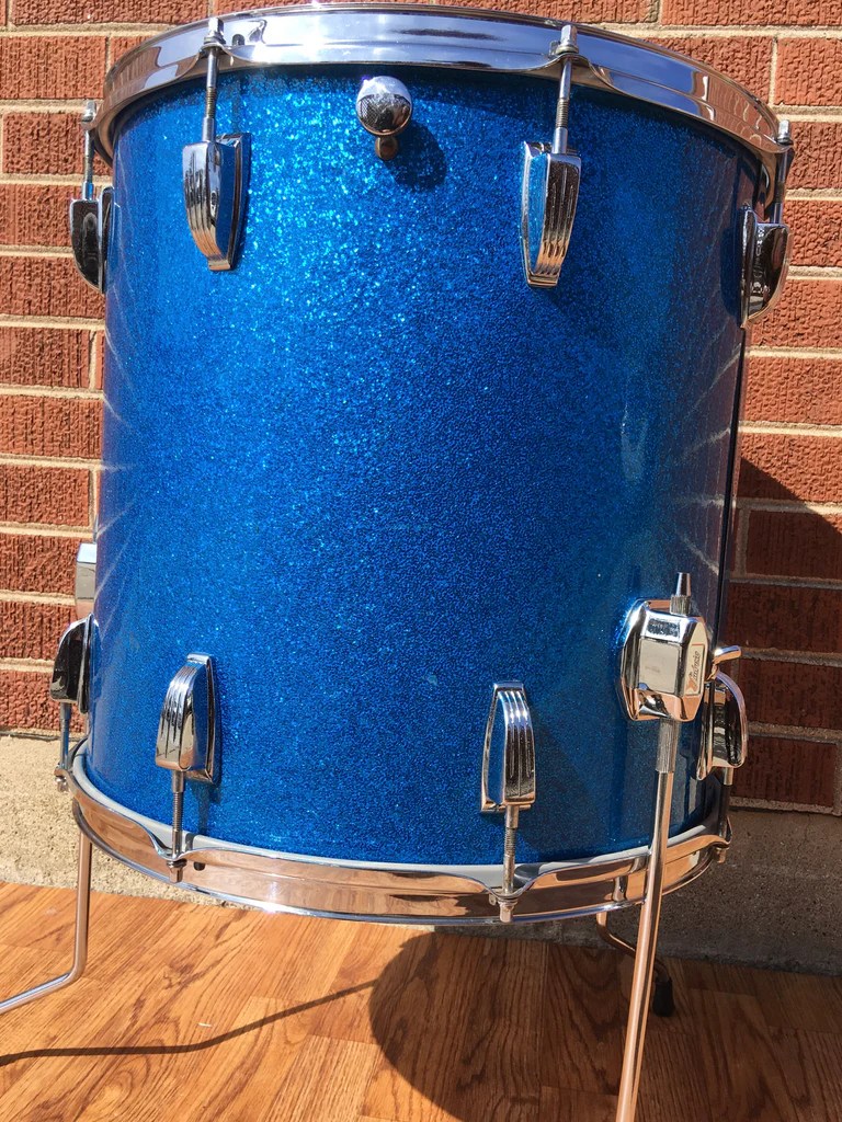 1970s Ludwig Keystone 16X16 3 Ply Super Classic Floor Tom Blue Sparkle Drugan's Drums & Guitars