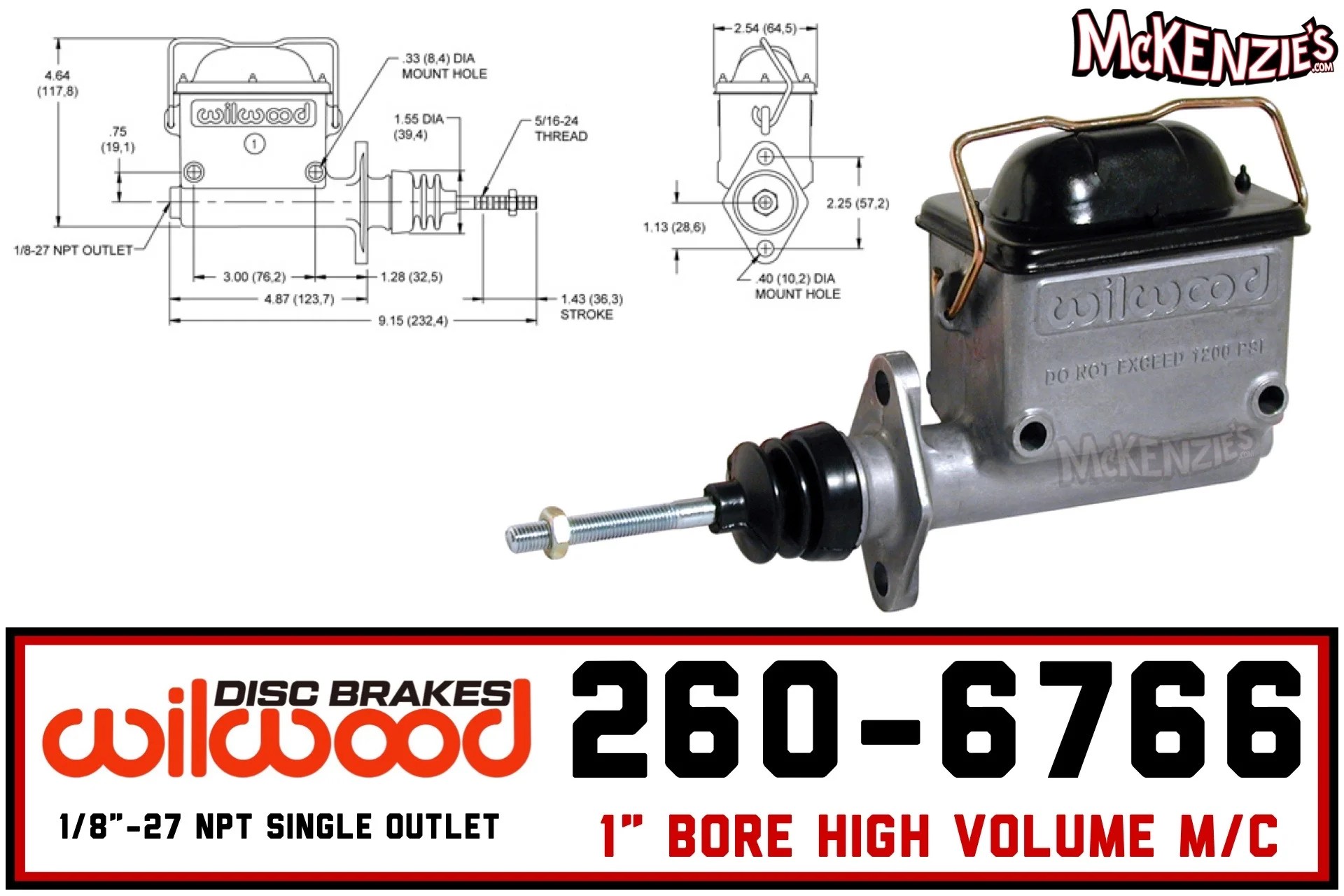 Wilwood 260-6766 | 1" Bore High Volume Master Cylinder | McKenzie's