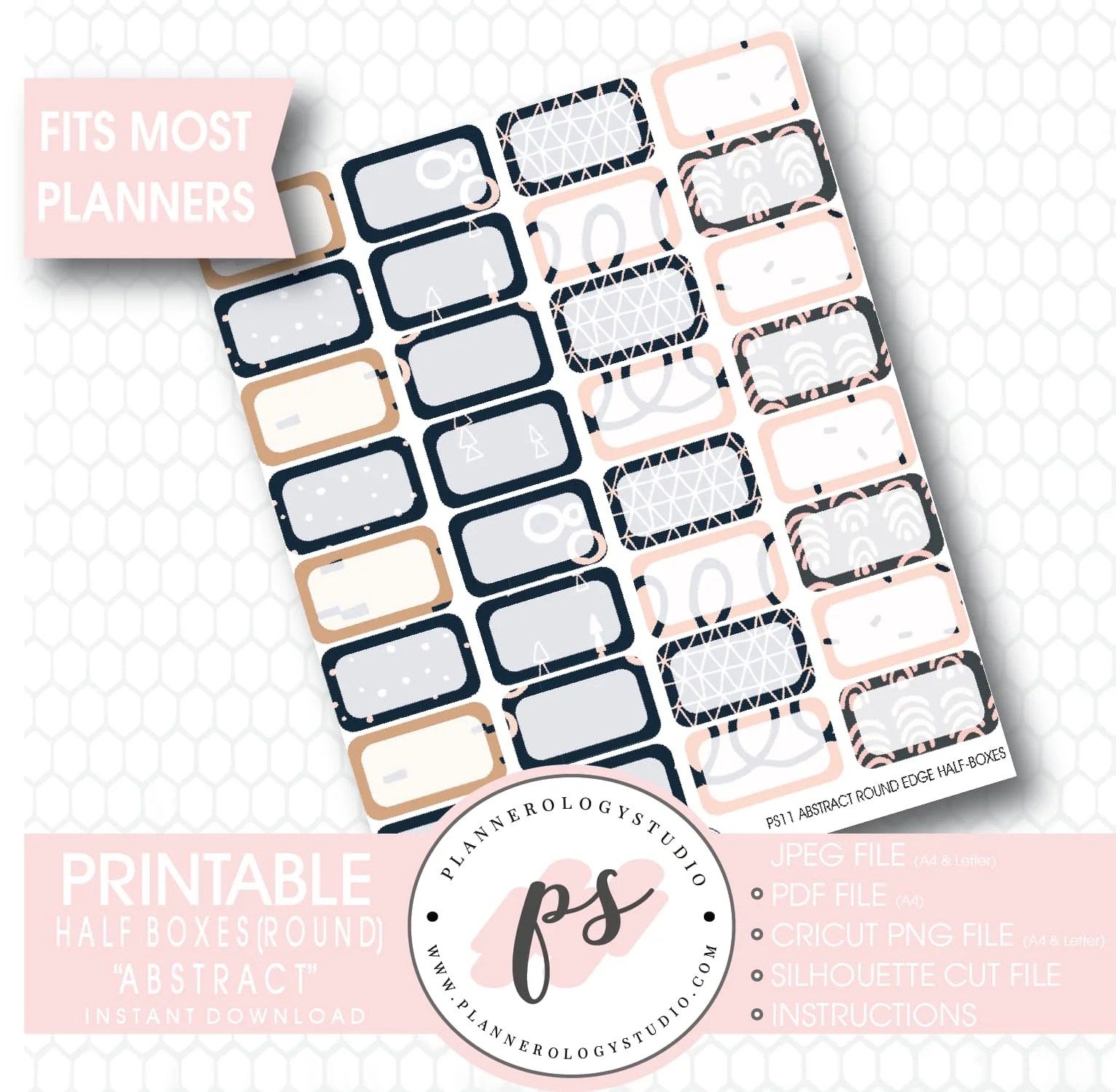 "Abstract" Half Box (Round Edge) Digital Printable Planner Stickers