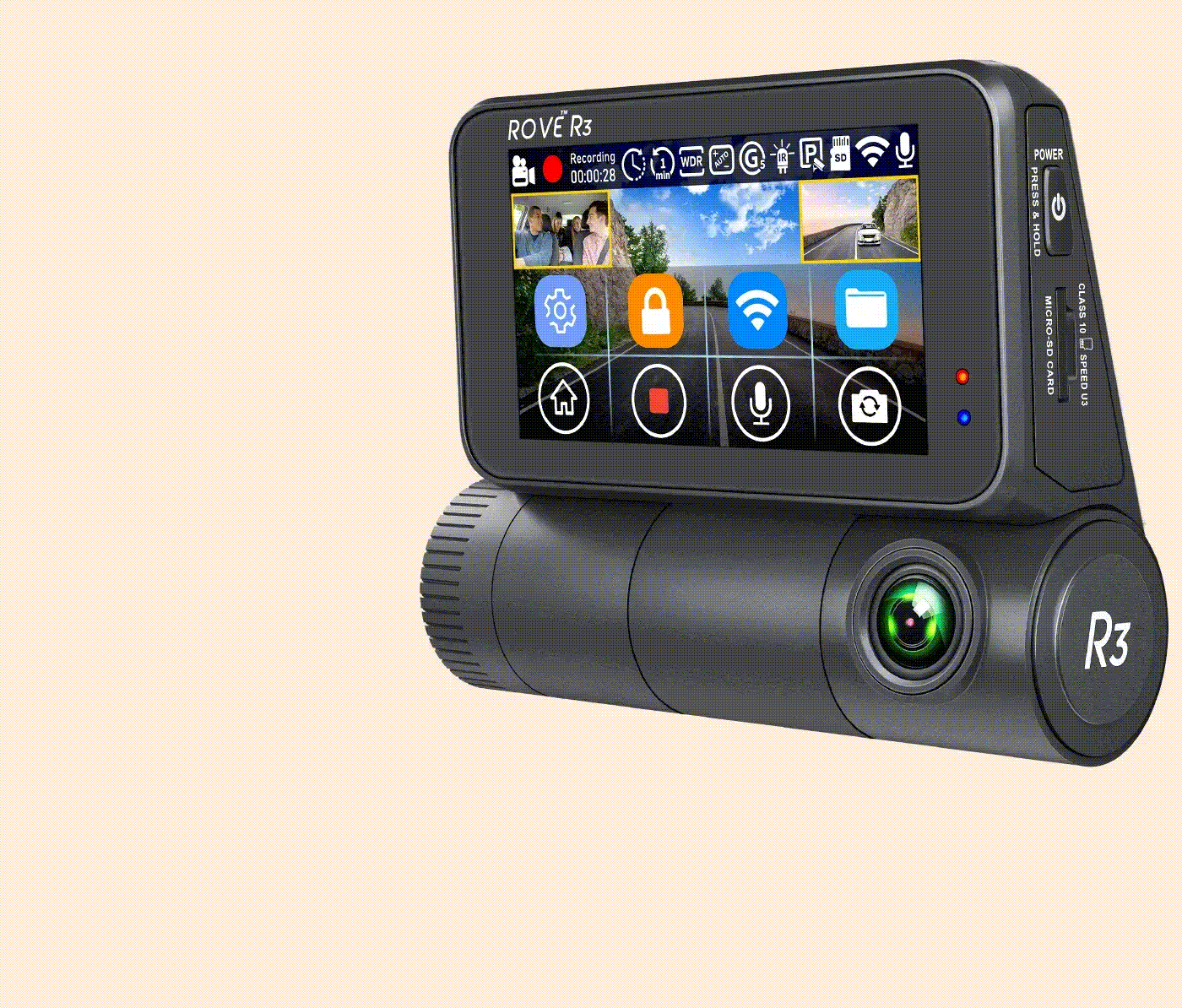 ROVE R3, 3 Channel Touch Screen Dash Cam with Builtin DualBand 5GHz