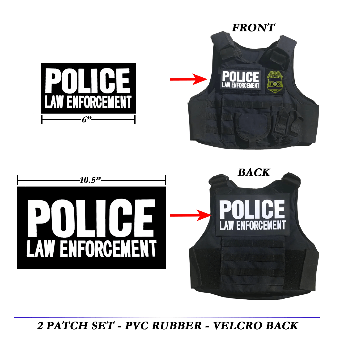 Tactical patch Set for Body Armor PVC Rubber LAW ENFORCEMENT patches f
