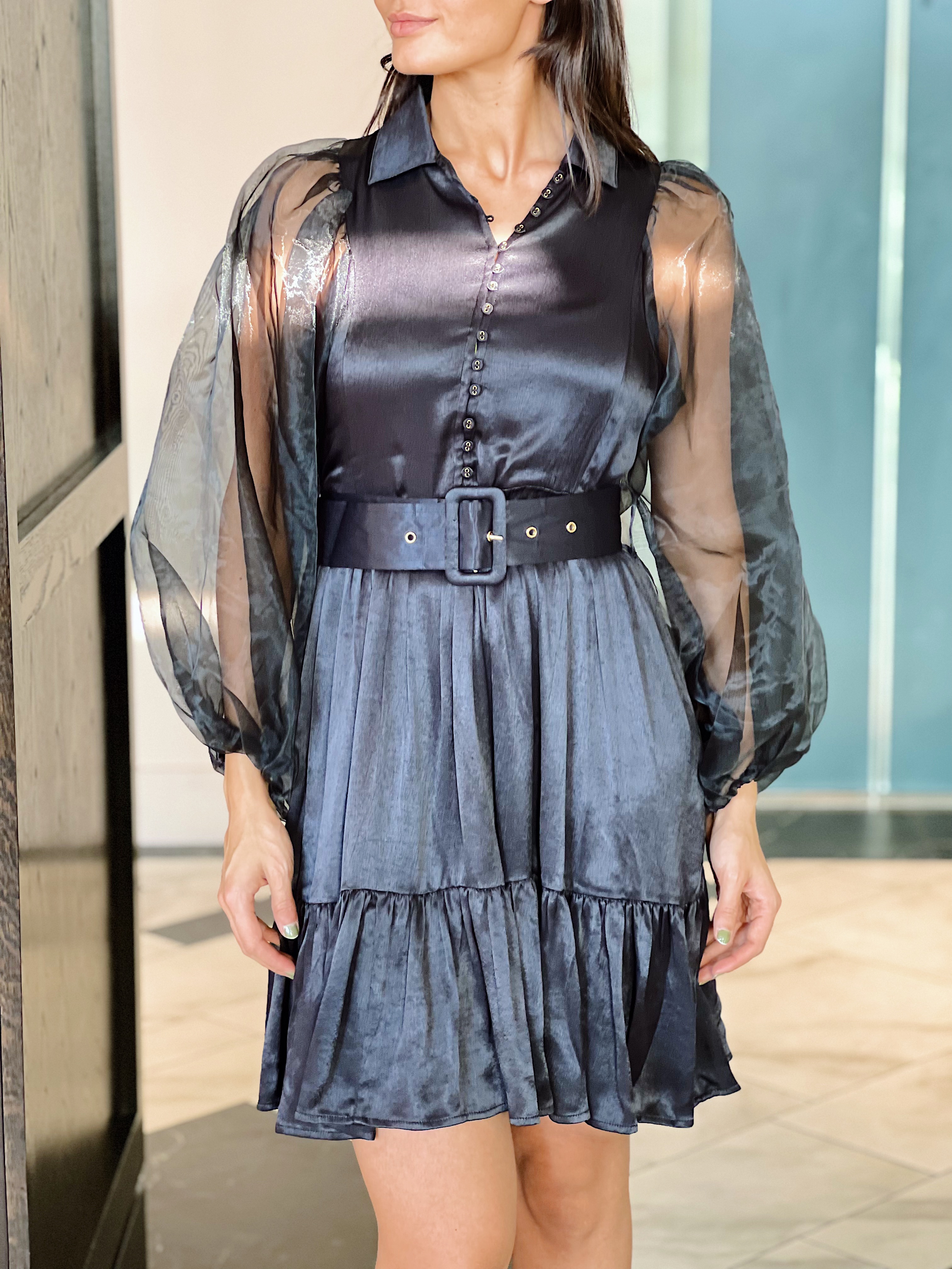 Crepe Satin Belt Dress Black ByTiMo Seven Tønsberg