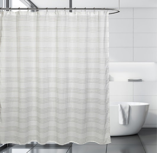 GOSSAMER POLY SHEER FABRIC SHOWER CURTAIN WHITE/GREY Oxford Mills Home Fashion Factory Outlet