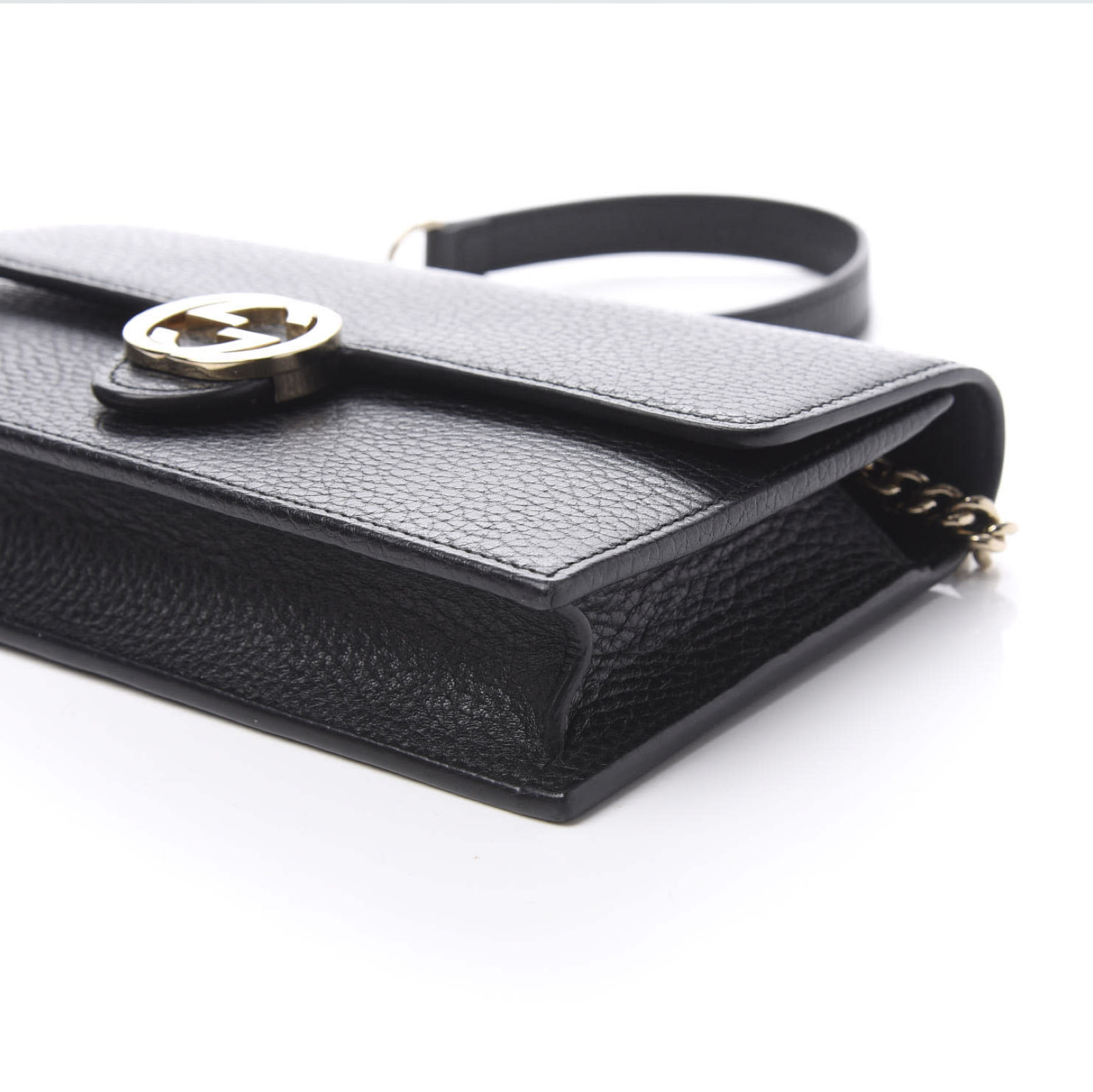 GUCCI DOLLAR CALFSKIN INTERLOCKING GG WALLET ON CHAIN BAG BLACK
