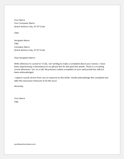 Complaint Letter to Telecom Service Provider | Word ...