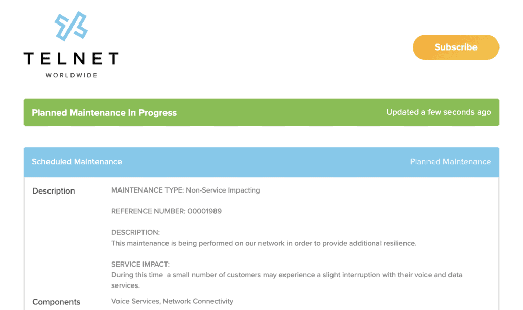 The Status Page A Window For Service Transparency Telnet Worldwide