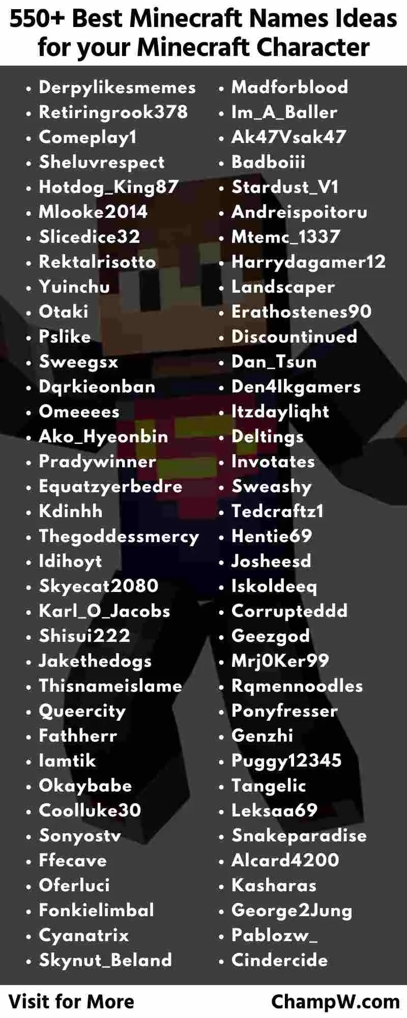 550+ Best Minecraft Names Ideas For Your Minecraft Character