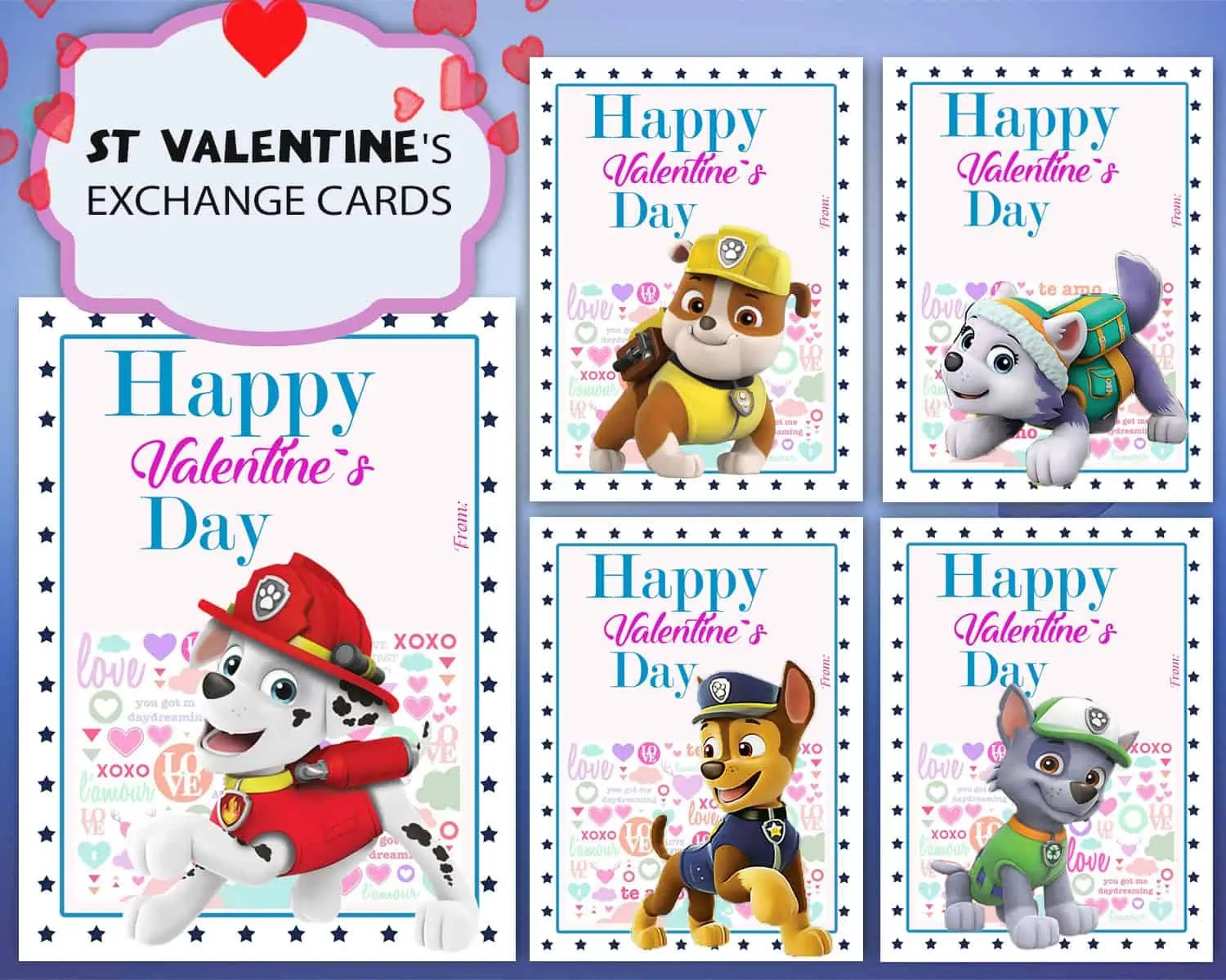 Paw Patrol Valentines Day Cards Digital and printable