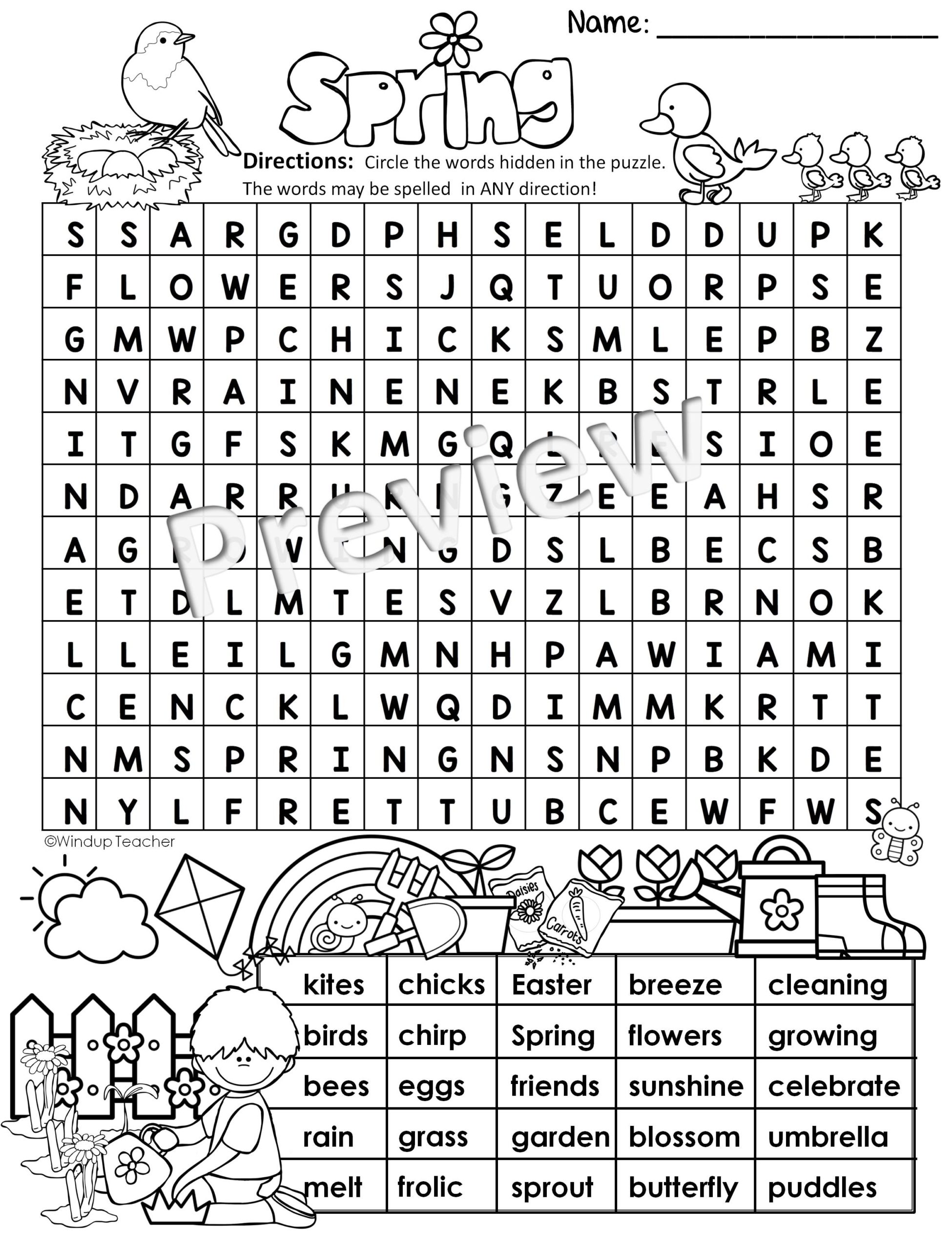 Hard Spring Word Search