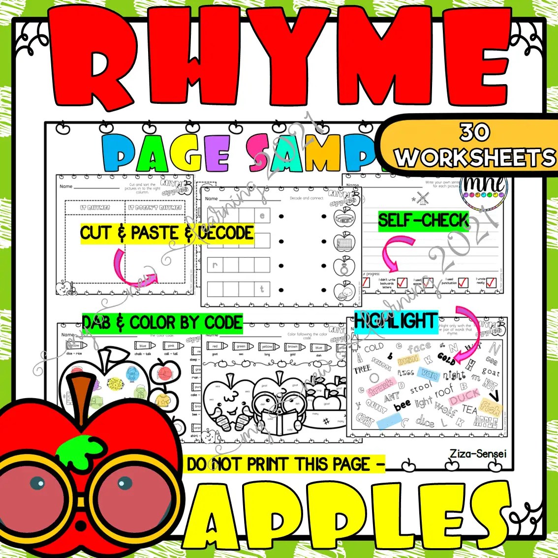 Rhyming Words Rhyme Apples Matchup NoPrep Worksheets Phonemic BUNDLE