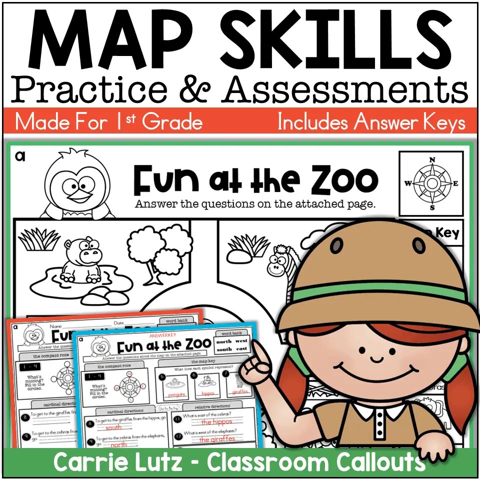 First Grade Map Skills Worksheets / Reading a Map Assessments | Made By