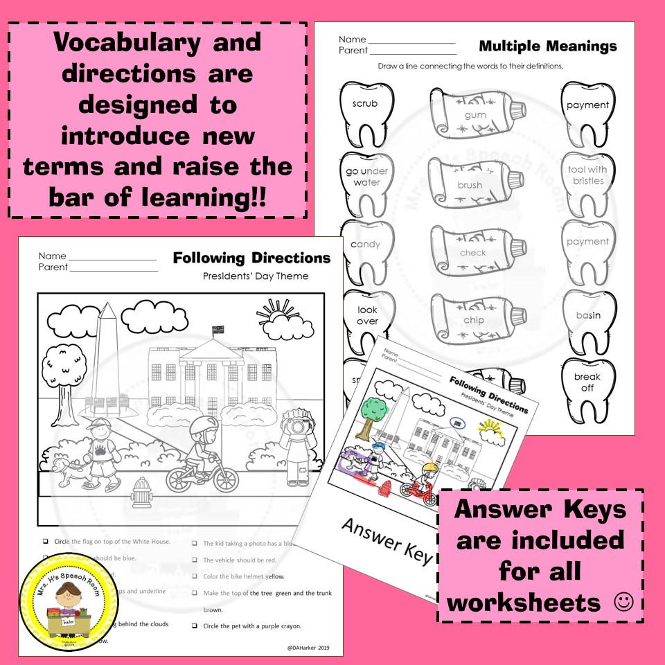 February Vocabulary Synonyms, Antonyms, Multiple Meaning, Following