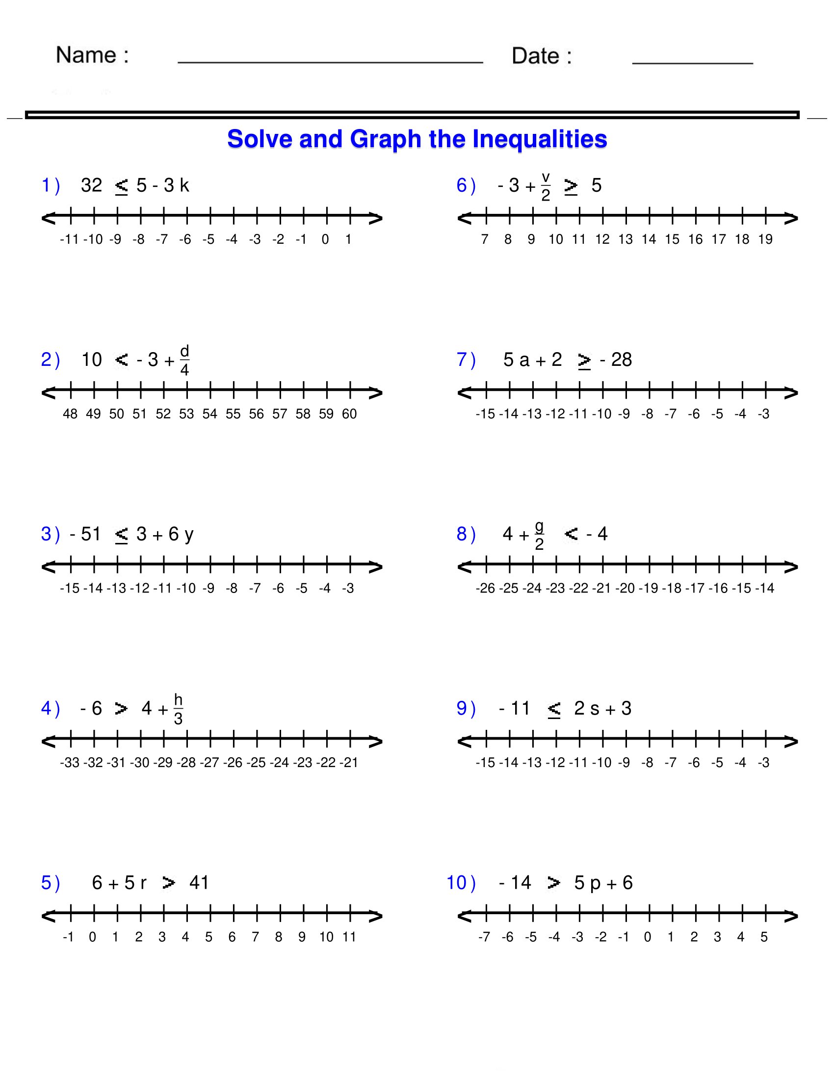 Solving 2 Step Inequalities Worksheet