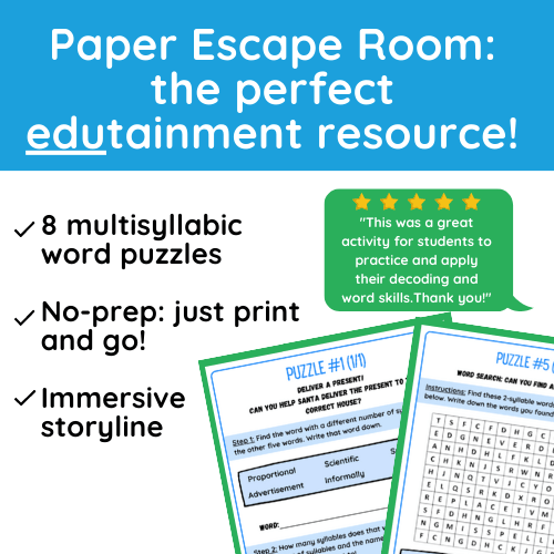 Multisyllabic Words Reading Escape Room Paper Escape Room Word