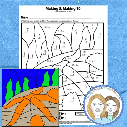 Kindergarten Color by Number - Addition & Subtraction - No-Prep