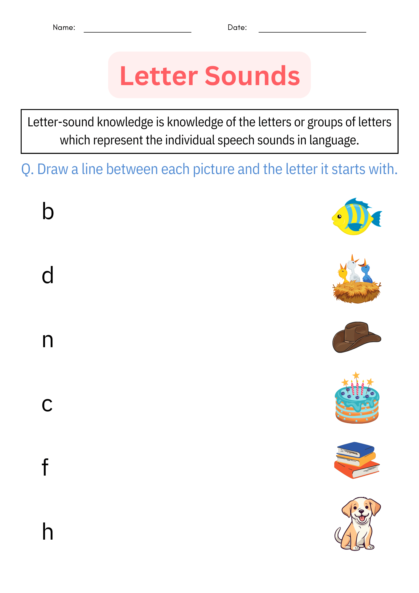 Printable Matching Beginning Letter Sounds Worksheet and Activities for