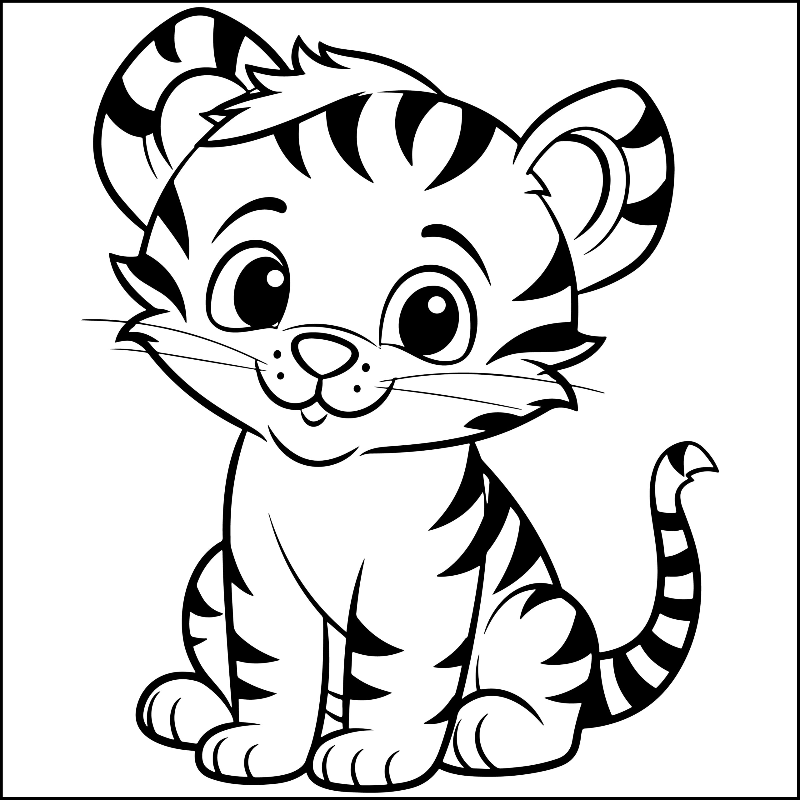 Cute Tiger Coloring Book For Girls,BoysBig and Simple Baby Tiger