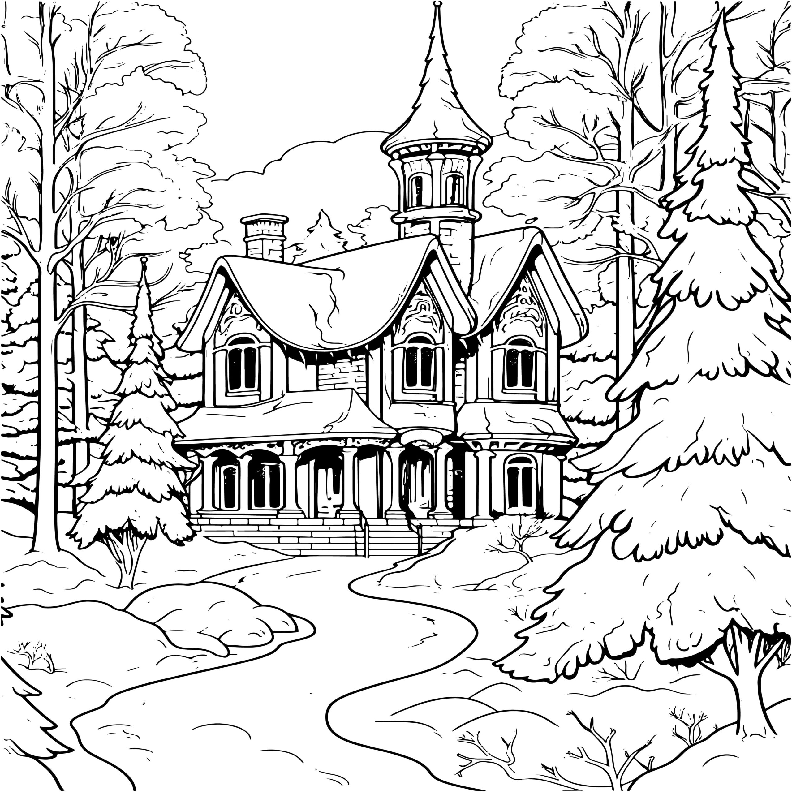 Winter House Coloring Book Amazing Winter House Stress Relief And